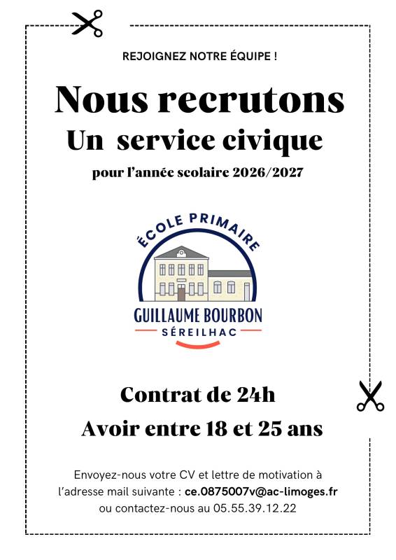 RECRUTEMENT POUR SERVICE CIVIQUE ECOLE